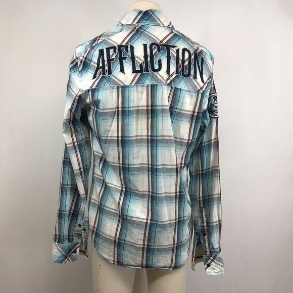AFFLICTION - MEN'S MEDIUM  MULTICOLOR PLAID LONG SLEEVE SNAP COLLARED SHIRT - Picture 3 of 5
